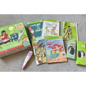 LeapFrog Tag Reading System W/4 Books Toy Story‎ Fancy Nancy Ariel Cat Working